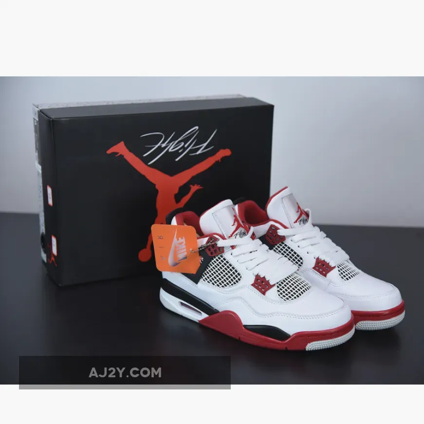 Air Jordan 4 Retro OG "Fire Red" 2020 Men's White/Fire Red-Black-Tech Grey Basektball | 4S RED WHITE