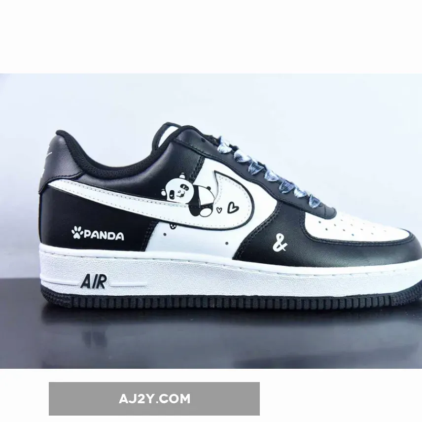 Custom BY You Nike Air Force 1 Low Panda Black White Custom BY You Nike Air Force 1 Low Panda Black White
