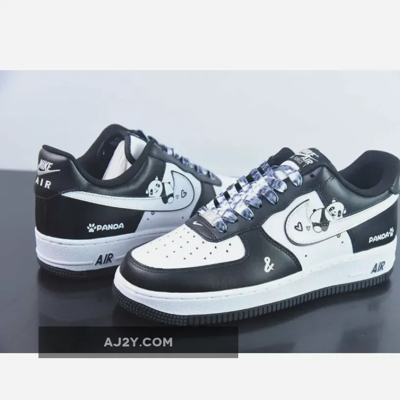 Custom BY You Nike Air Force 1 Low Panda Black White Custom BY You Nike Air Force 1 Low Panda Black White