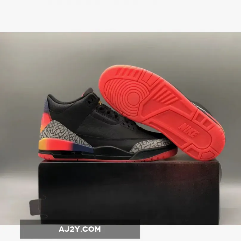 J Balvin x Air Jordan 3 "Rio" Black/Solar Flare-Total Crimson